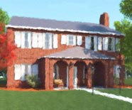Oil painting of a house.