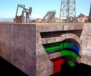 3d educational diagram of an oil field.