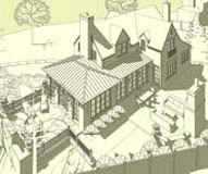 Aerial view SU model of a residence.
