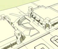 Shopping plaza model and rendering.